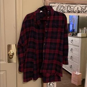 Maroon and blue flannel, can be worn as a dress